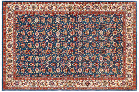 handmade Transitional Design Teal Blue Ivory Hand Knotted RECTANGLE 100% WOOL area rug 6' x 9'