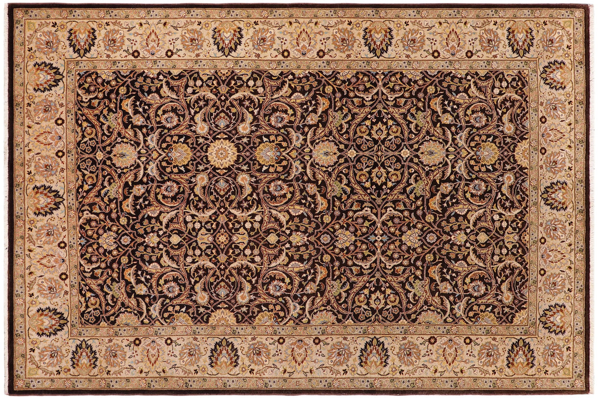 handmade Traditional Design Brown Tan Hand Knotted RECTANGLE 100% WOOL area rug 6' x 9'