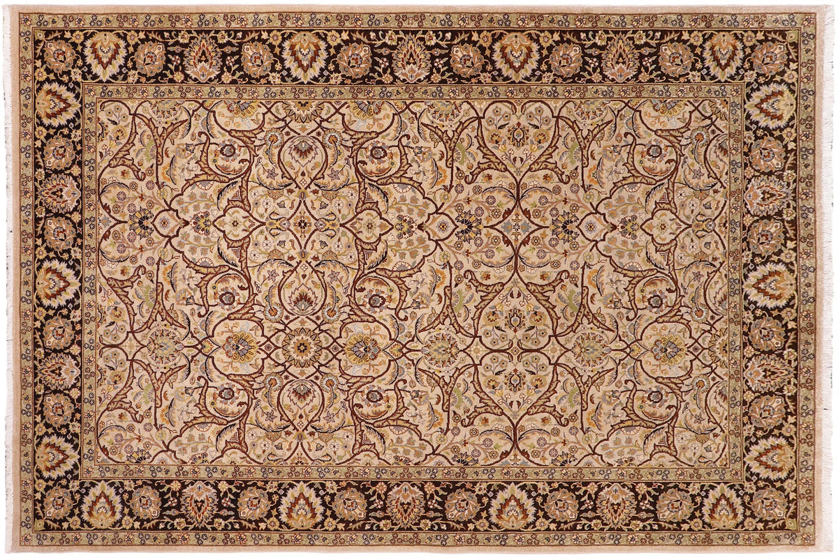handmade Transitional Design Tan Charcoal Hand Knotted RECTANGLE 100% WOOL area rug 6' x 9'