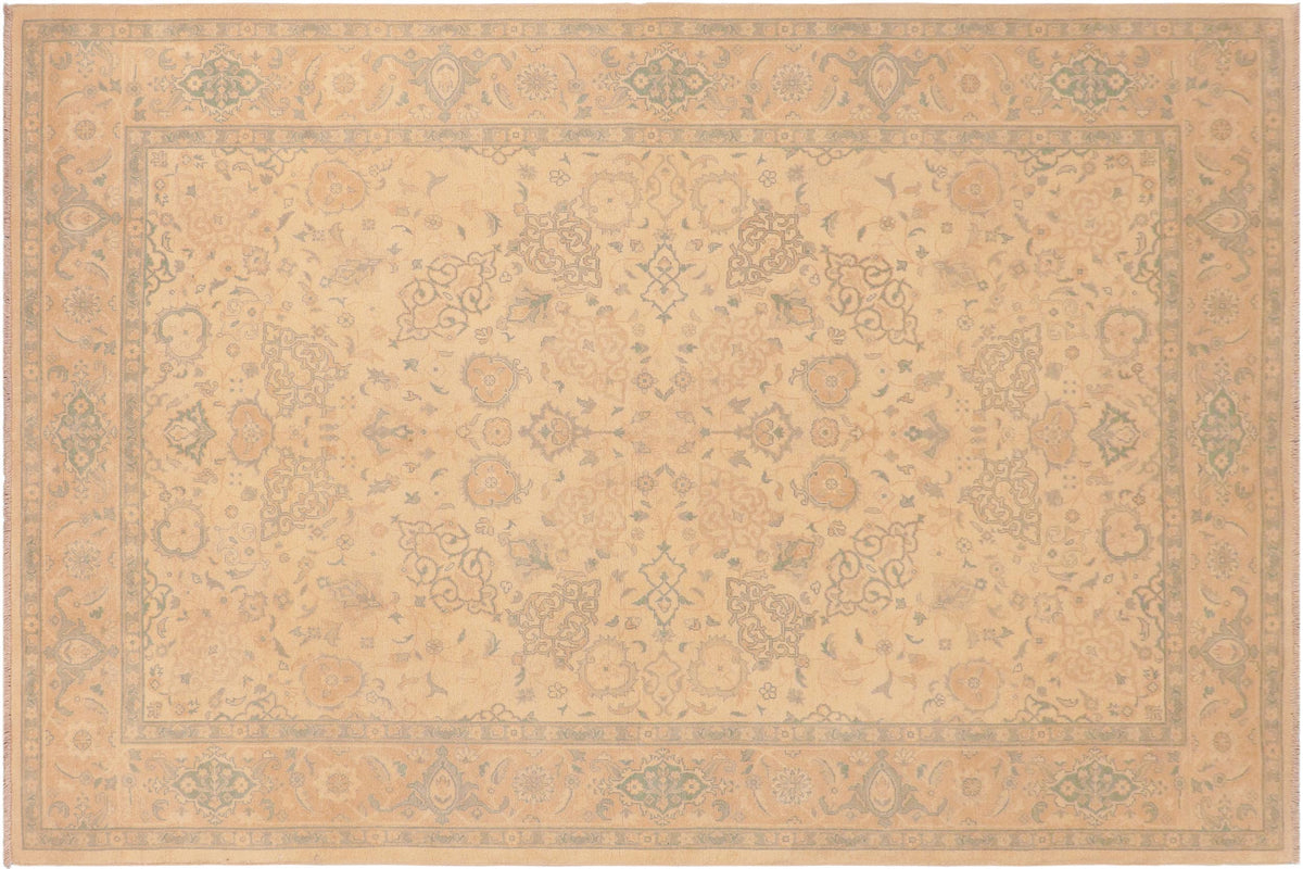 handmade Traditional Kafkaz Tan Gold Hand Knotted RECTANGLE 100% WOOL area rug 6x9