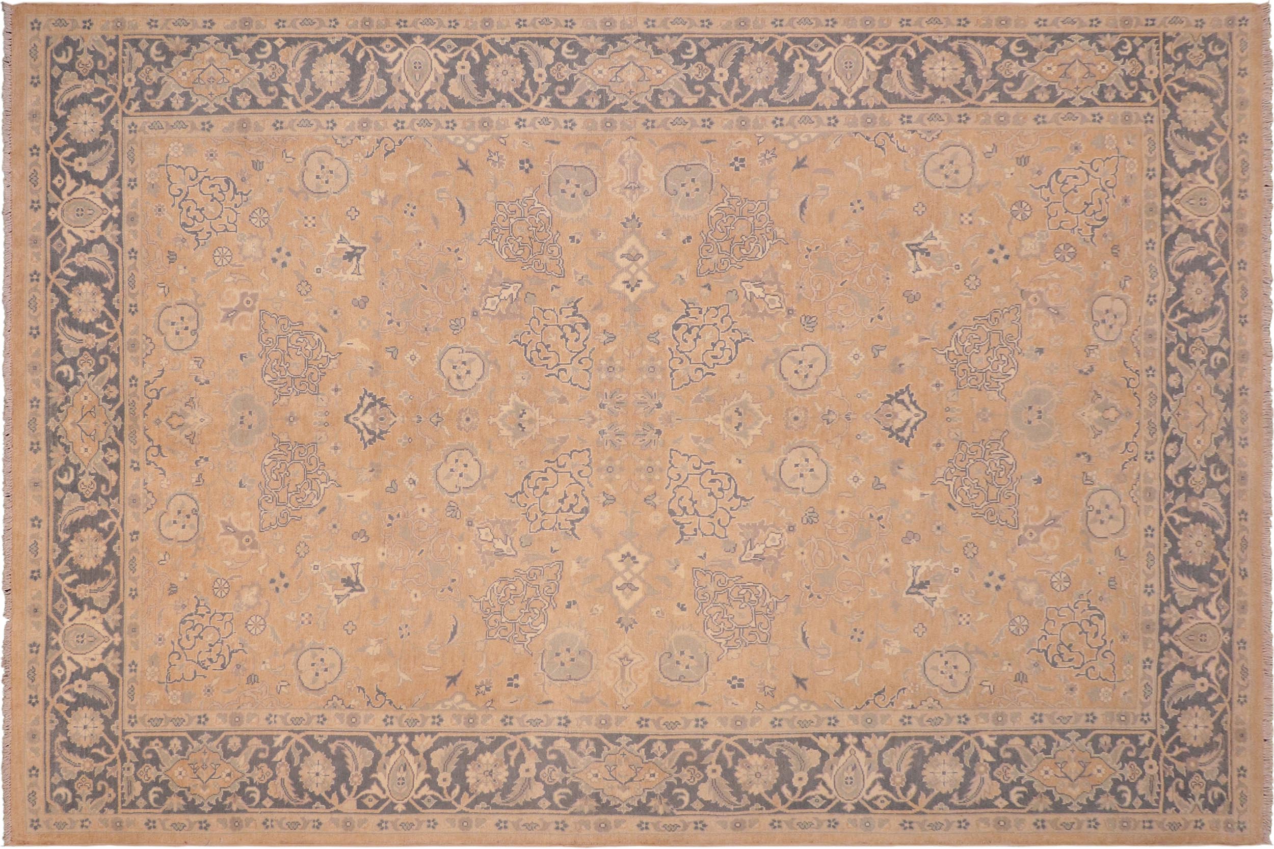 handmade Transitional Kafkaz Tan Gray Hand Knotted RECTANGLE 100% WOOL area rug 6x9