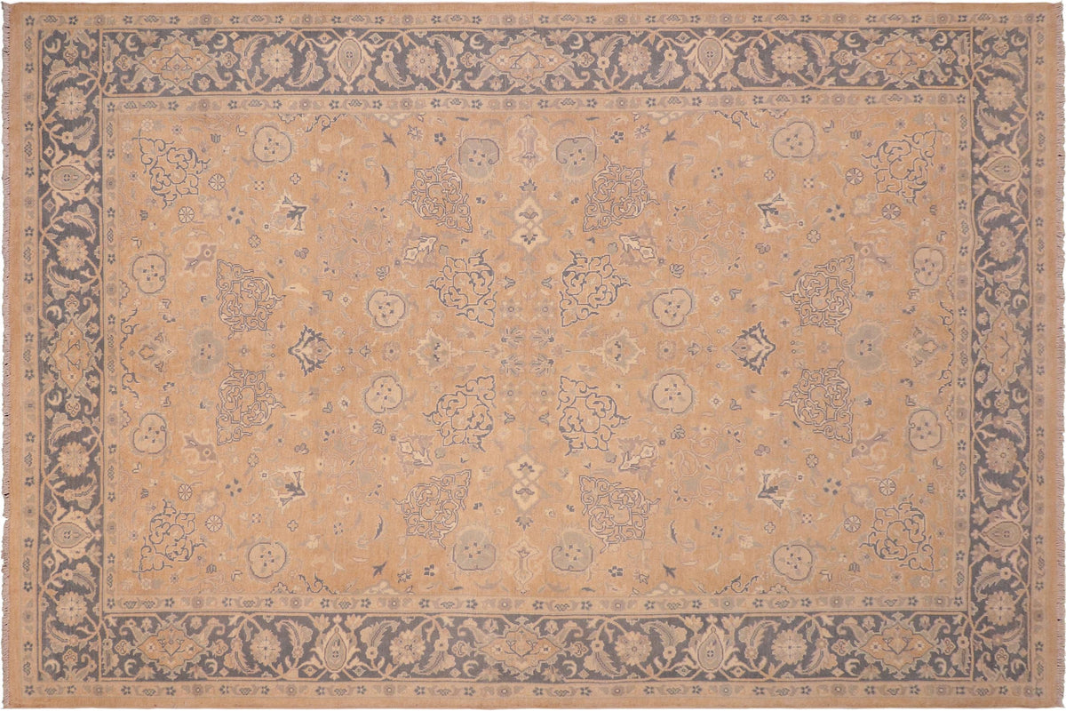 handmade Transitional Kafkaz Tan Gray Hand Knotted RECTANGLE 100% WOOL area rug 6x9