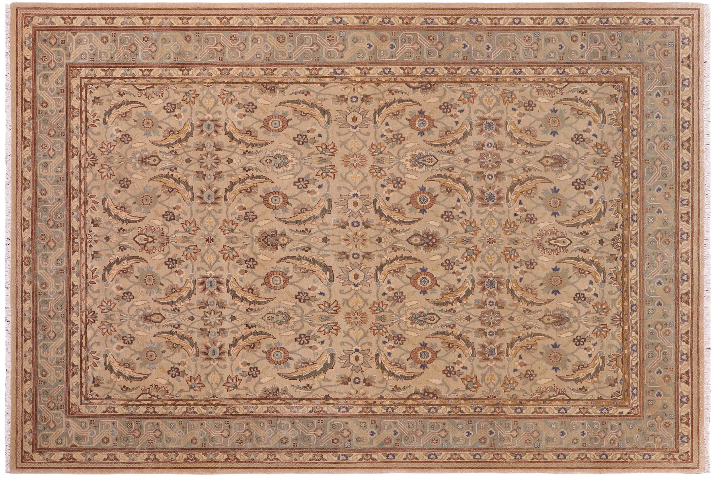 handmade Transitional Lahore Lt. Gray Lt. Green Hand Knotted RECTANGLE 100% WOOL area rug 6' x 9'