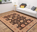 handmade Traditional Lahore Black Green Hand Knotted RECTANGLE 100% WOOL area rug 6 x 9