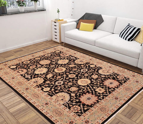 handmade Traditional Kafkaz Black Green Hand Knotted RECTANGLE 100% WOOL area rug 6x9