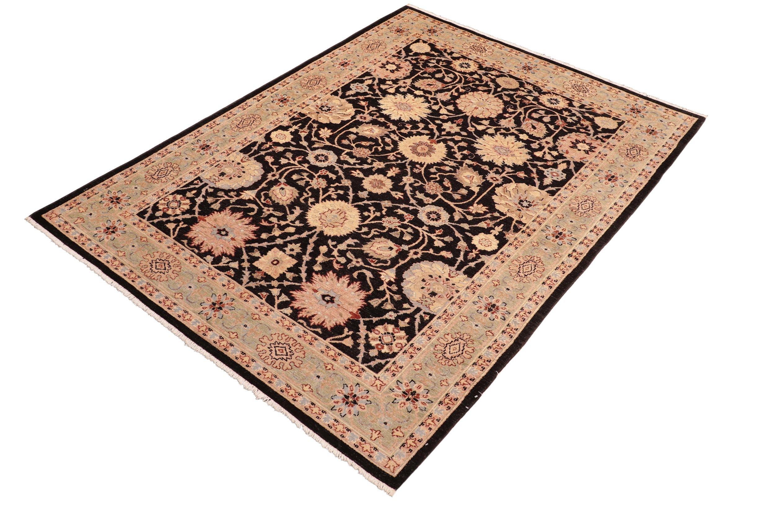 handmade Traditional Kafkaz Black Green Hand Knotted RECTANGLE 100% WOOL area rug 6x9