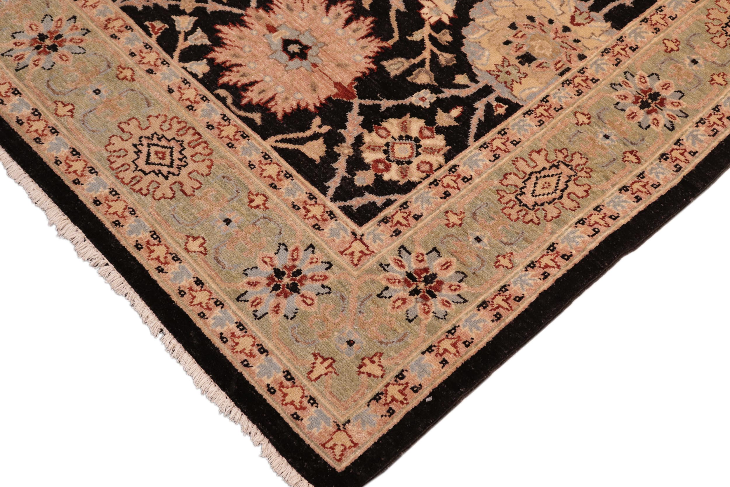 handmade Traditional Kafkaz Black Green Hand Knotted RECTANGLE 100% WOOL area rug 6x9