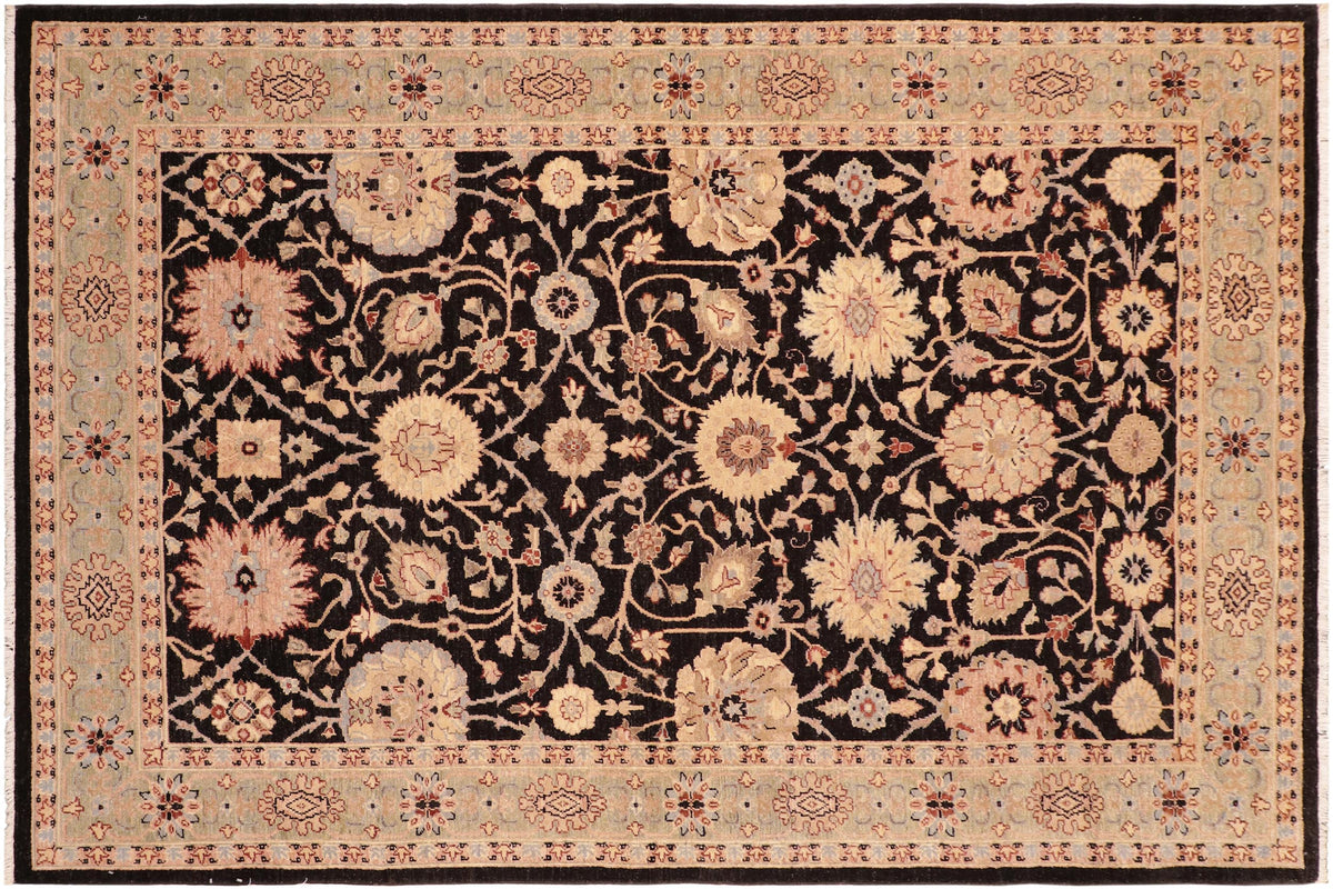 handmade Traditional Kafkaz Black Green Hand Knotted RECTANGLE 100% WOOL area rug 6x9