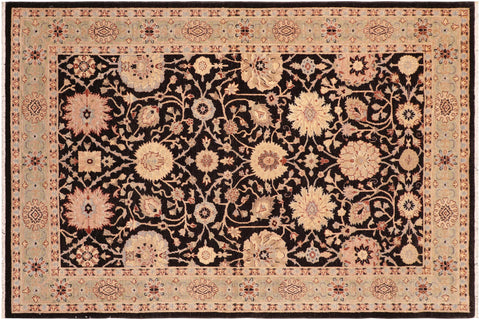 handmade Traditional Kafkaz Black Green Hand Knotted RECTANGLE 100% WOOL area rug 6x9