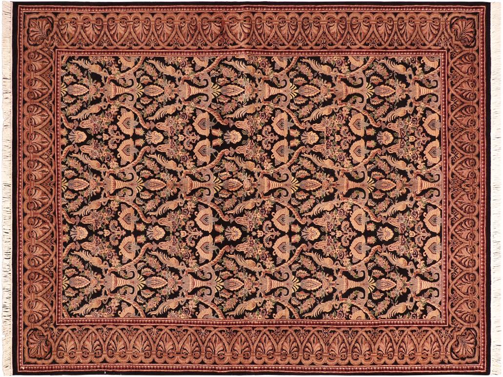 handmade Traditional Kashan Black Gold Hand Knotted RECTANGLE 100% WOOL area rug 6x9