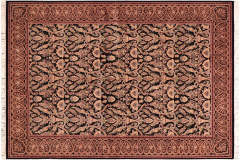 handmade Transitional Kashan Black Gold Hand Knotted RECTANGLE 100% WOOL area rug 6x9