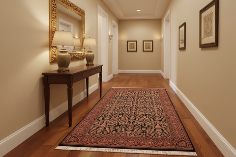 handmade Transitional Kashan Black Gold Hand Knotted RECTANGLE 100% WOOL area rug 6x9