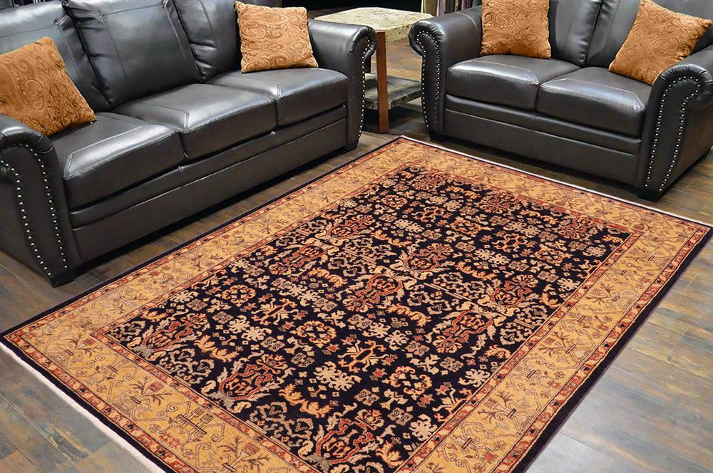 handmade Transitional Kafkaz Blue Gold Hand Knotted RECTANGLE 100% WOOL area rug 6X9