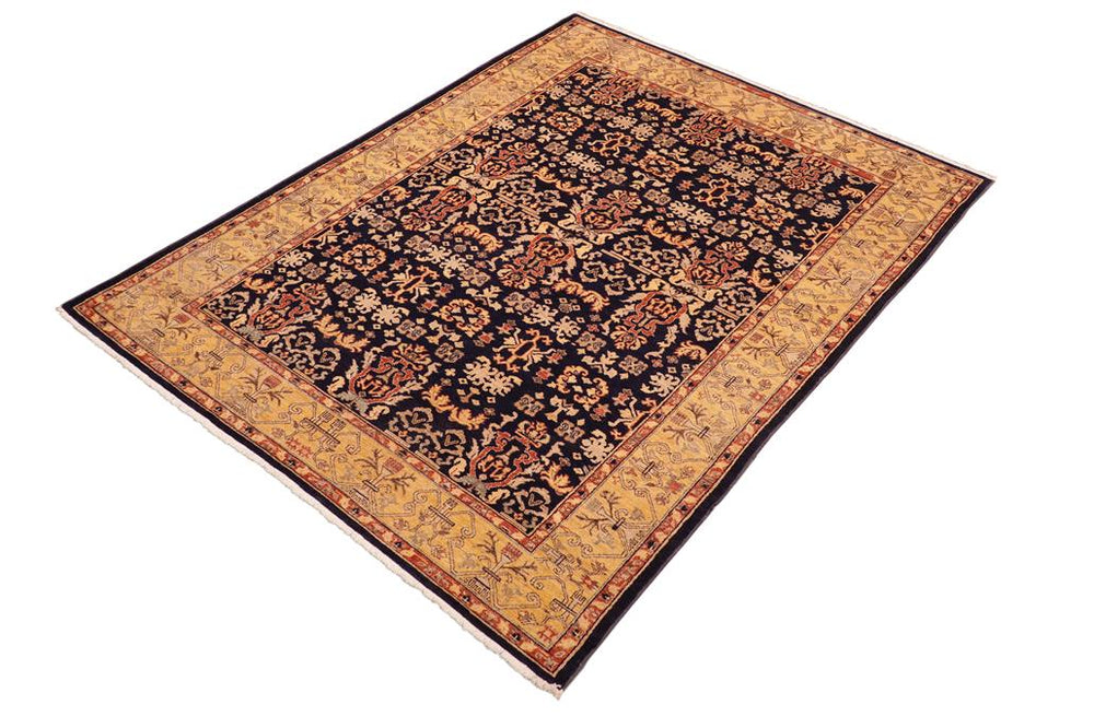 handmade Transitional Kafkaz Blue Gold Hand Knotted RECTANGLE 100% WOOL area rug 6X9