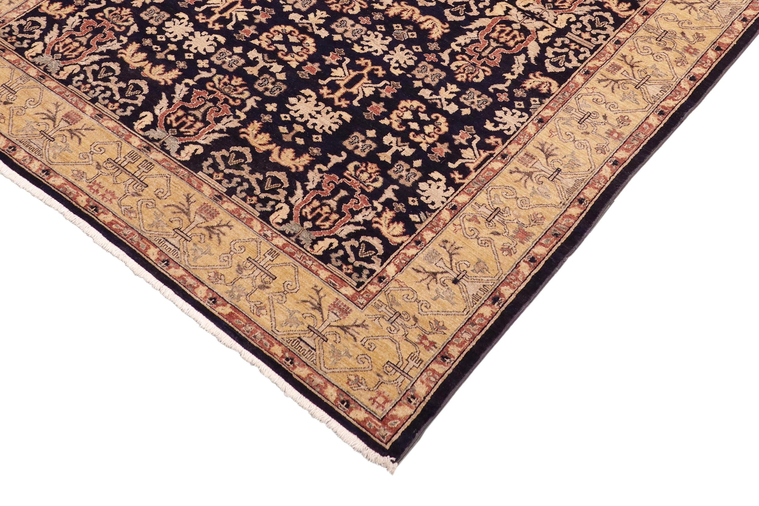 handmade Transitional Kafkaz Blue Gold Hand Knotted RECTANGLE 100% WOOL area rug 6' x 9'