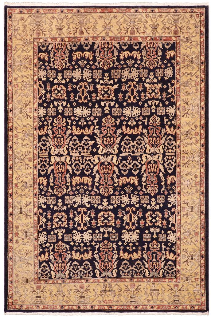 handmade Transitional Kafkaz Blue Gold Hand Knotted RECTANGLE 100% WOOL area rug 6X9