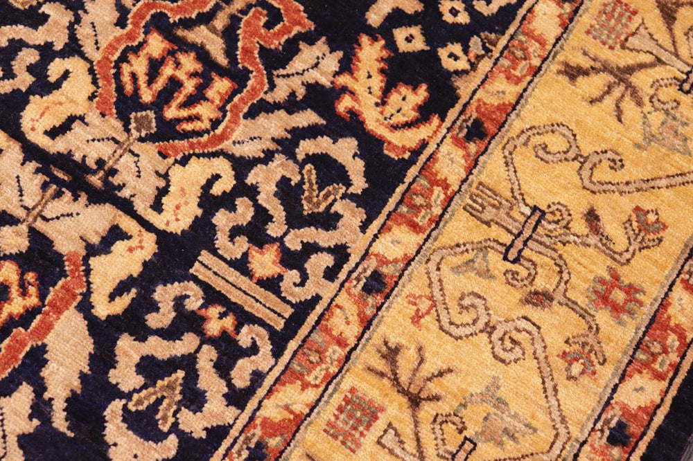 handmade Transitional Kafkaz Blue Gold Hand Knotted RECTANGLE 100% WOOL area rug 6X9