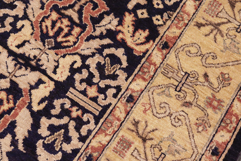 handmade Transitional Kafkaz Blue Gold Hand Knotted RECTANGLE 100% WOOL area rug 6' x 9'