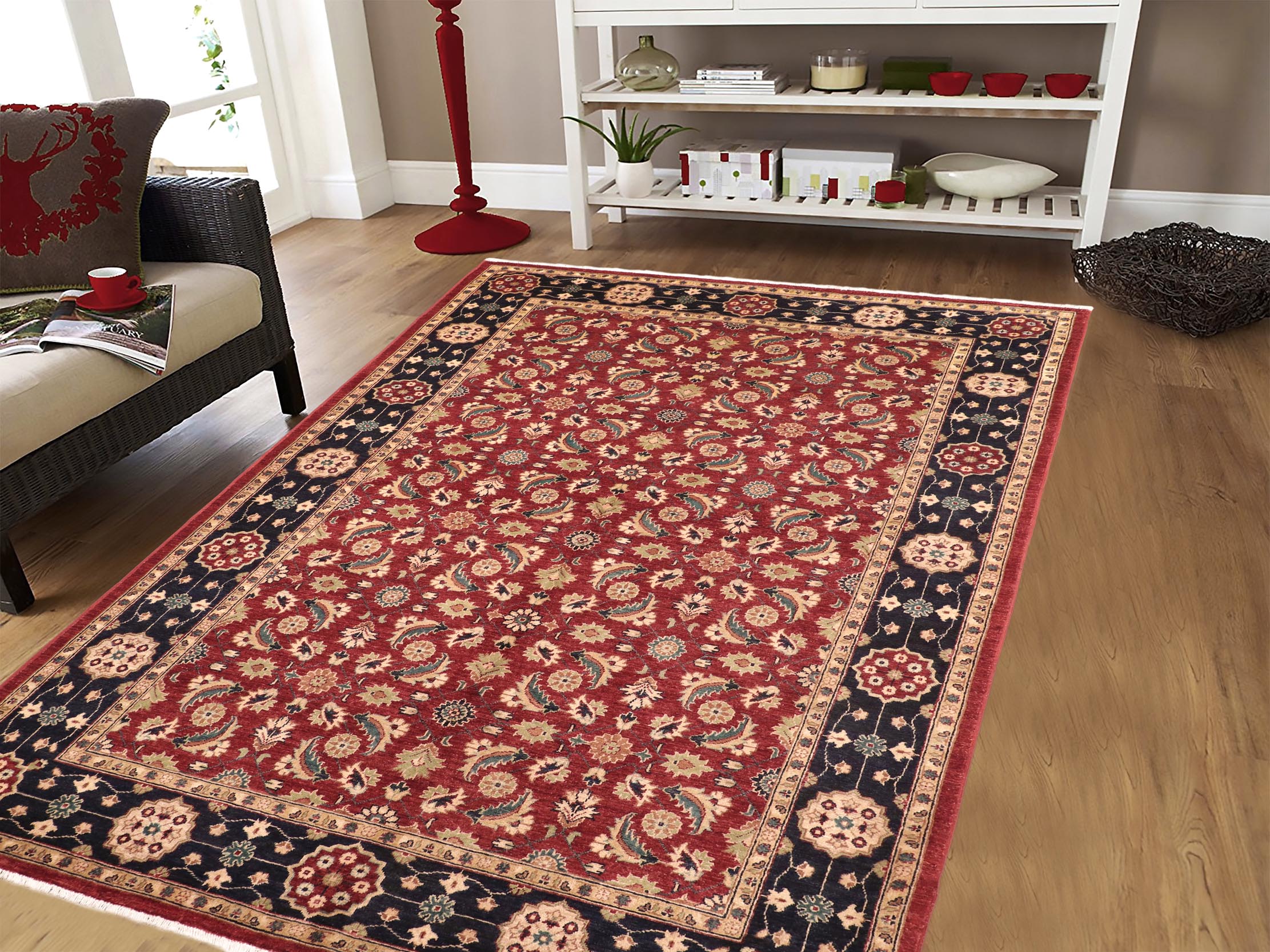 handmade Transitional Kafkaz Red Blue Hand Knotted RECTANGLE 100% WOOL area rug 6' x 9'