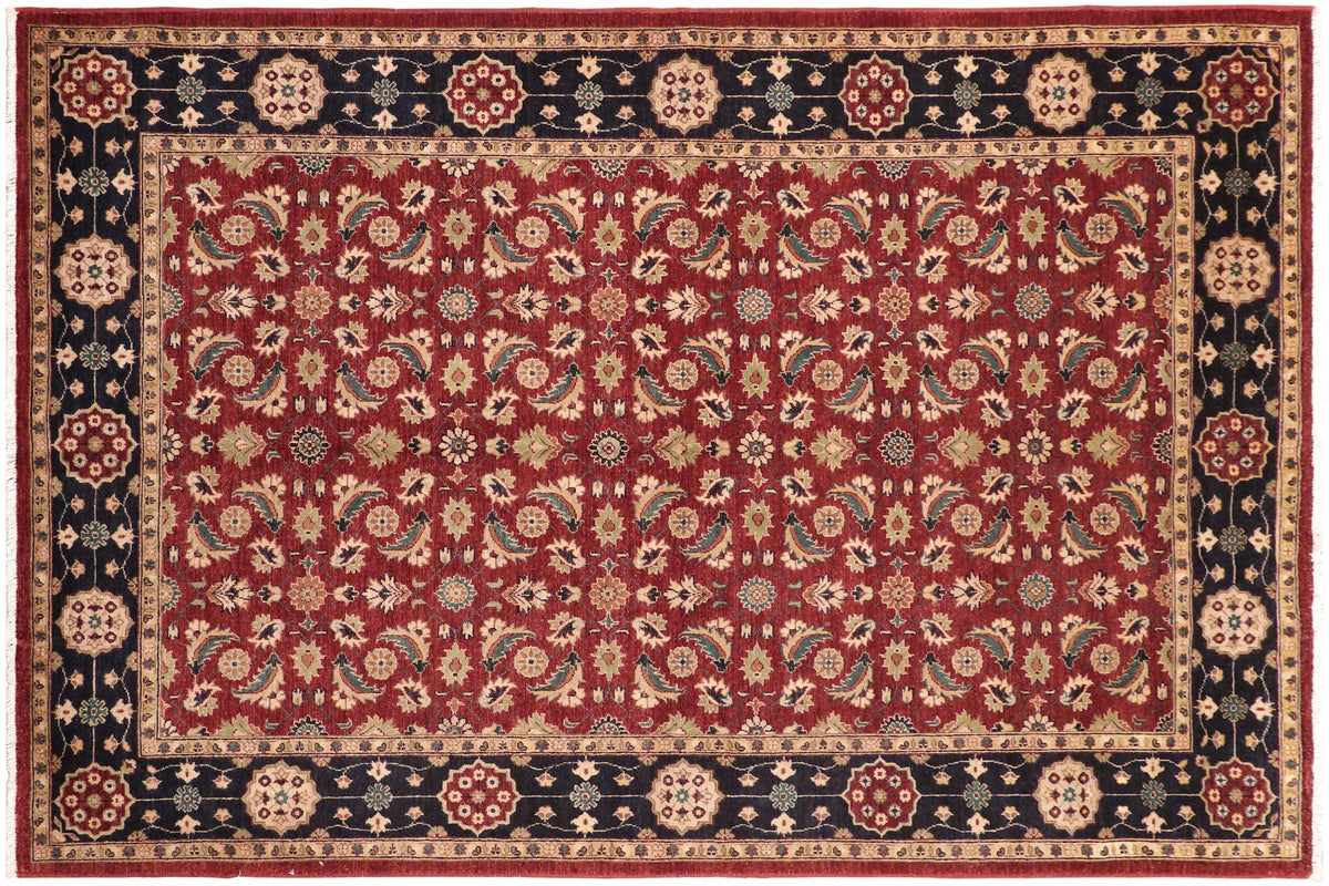 handmade Transitional Kafkaz Red Blue Hand Knotted RECTANGLE 100% WOOL area rug 6' x 9'