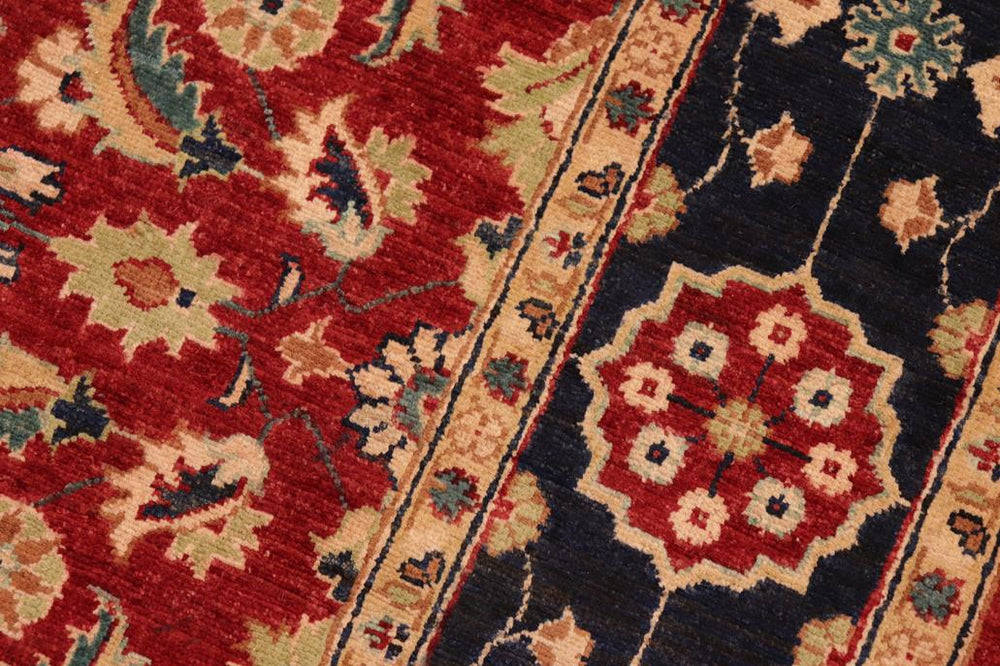 handmade Transitional Kafkaz Red Blue Hand Knotted RECTANGLE 100% WOOL area rug 6X9