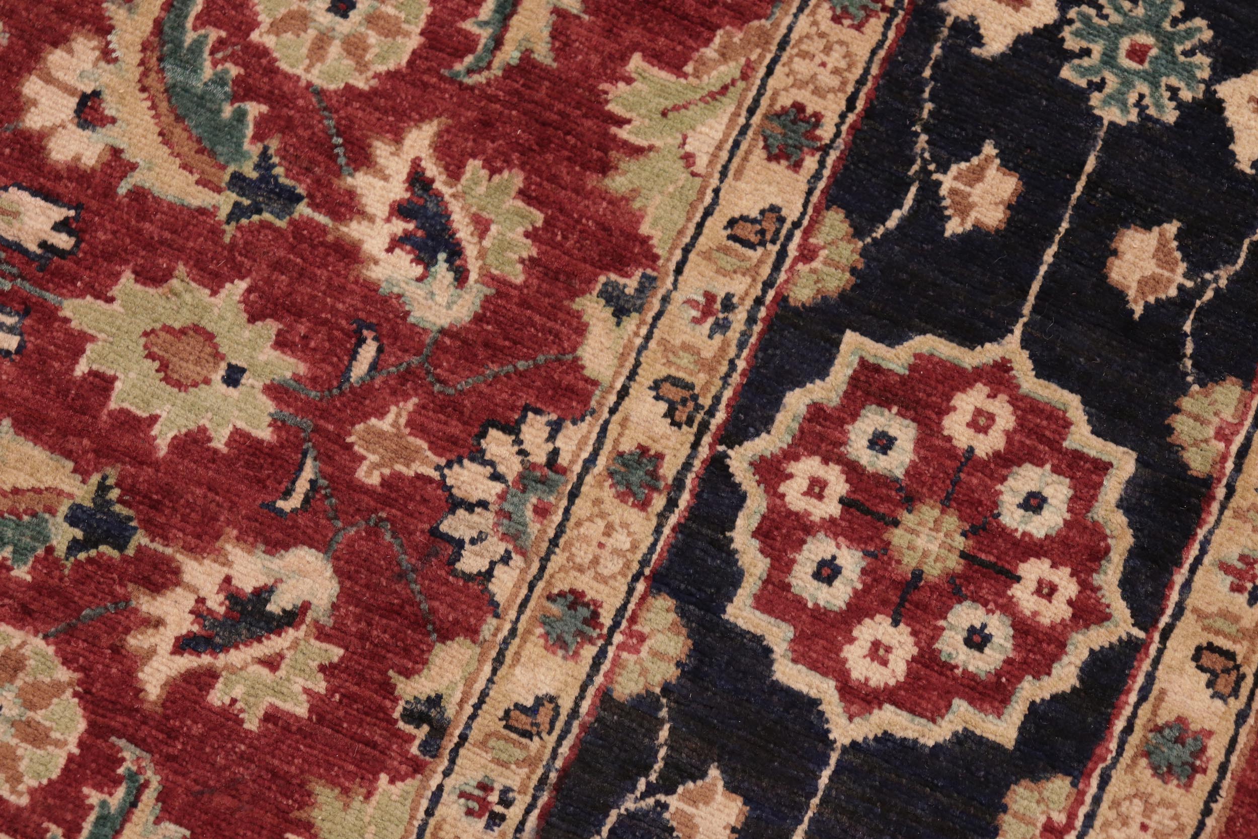 handmade Transitional Kafkaz Red Blue Hand Knotted RECTANGLE 100% WOOL area rug 6' x 9'