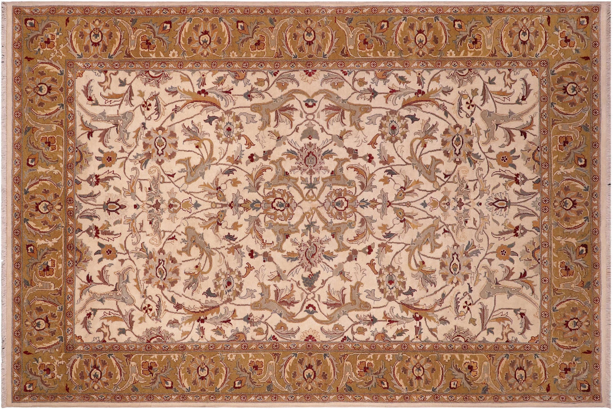 handmade Traditional Design Ivory Lt. Green Hand Knotted RECTANGLE 100% WOOL area rug 6' x 9'