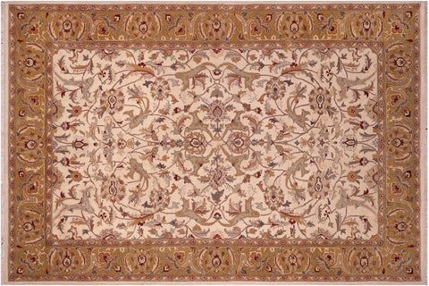 handmade Traditional Design Ivory Lt. Green Hand Knotted RECTANGLE 100% WOOL area rug 6' x 9'