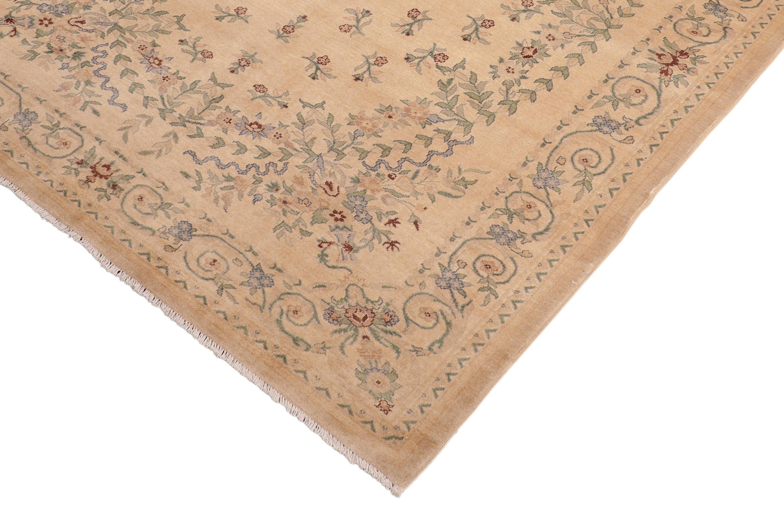 handmade Transitional Kafkaz Tan Green Hand Knotted RECTANGLE 100% WOOL area rug 6' x 9'