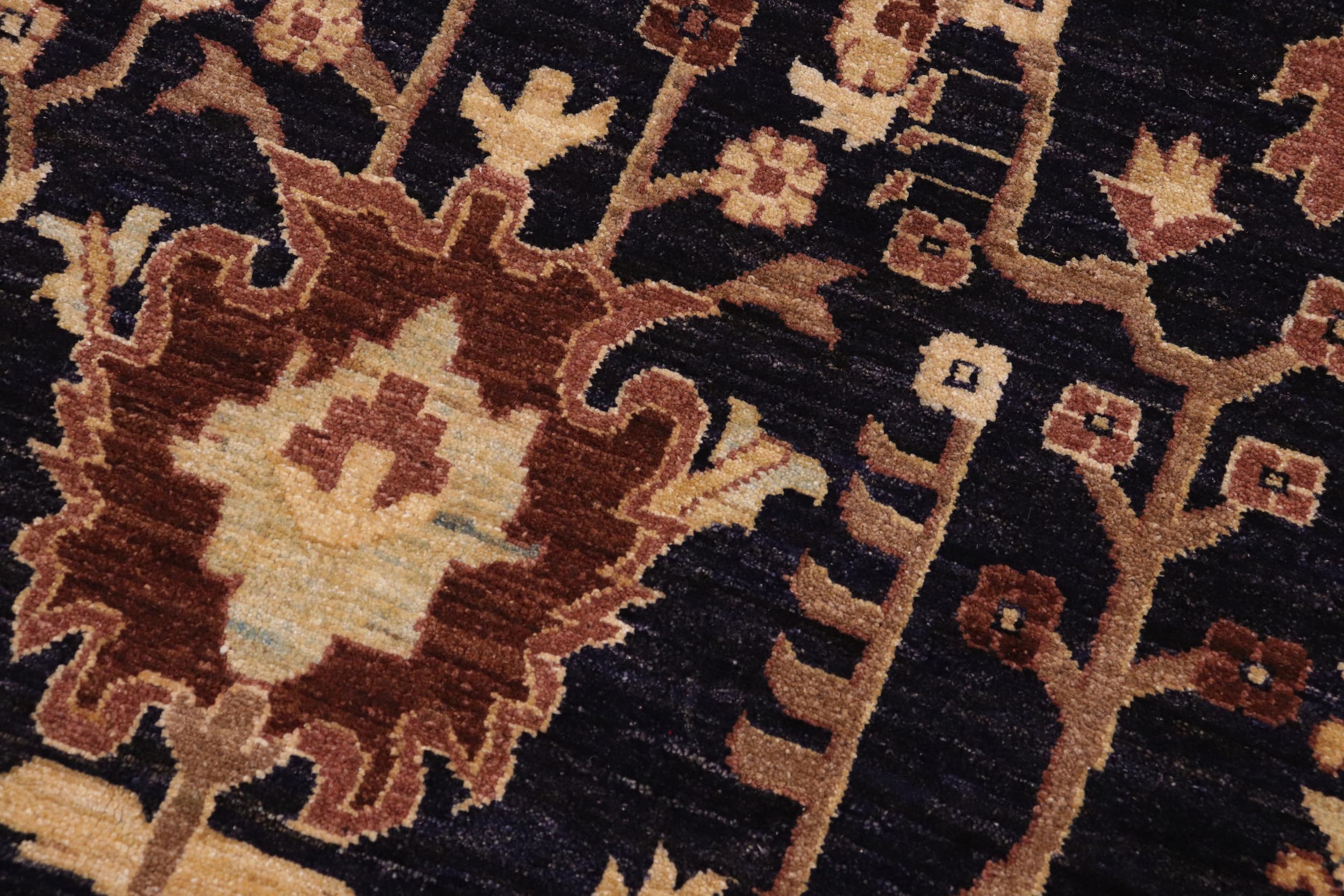 handmade Transitional Kafkaz Blue Brown Hand Knotted RECTANGLE 100% WOOL area rug 10' x 14'