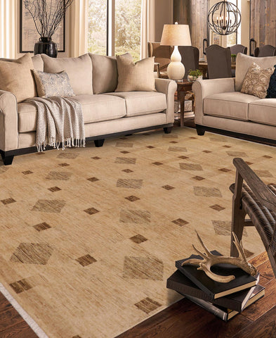 handmade Modern Gabbeh Tan Brown Hand Knotted RECTANGLE 100% WOOL area rug 9' x 12'
