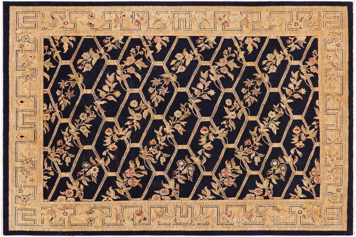 handmade Transitional Kafkaz Blue Gold Hand Knotted RECTANGLE 100% WOOL area rug 9' x 12'