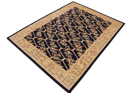 handmade Transitional Kafkaz Blue Gold Hand Knotted RECTANGLE 100% WOOL area rug 9' x 12'