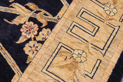 handmade Transitional Kafkaz Blue Gold Hand Knotted RECTANGLE 100% WOOL area rug 9' x 12'