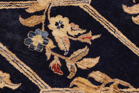 handmade Transitional Kafkaz Blue Gold Hand Knotted RECTANGLE 100% WOOL area rug 9' x 12'
