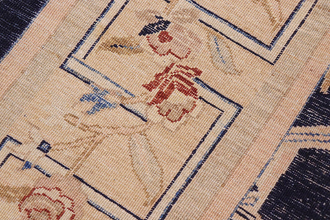 handmade Transitional Kafkaz Blue Gold Hand Knotted RECTANGLE 100% WOOL area rug 9' x 12'