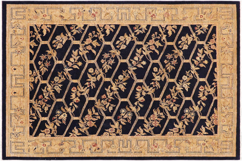 handmade Transitional Kafkaz Blue Gold Hand Knotted RECTANGLE 100% WOOL area rug 9' x 12'