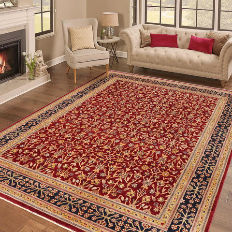 handmade Transitional Kafkaz Red Blue Hand Knotted RECTANGLE 100% WOOL area rug 9' x 12'