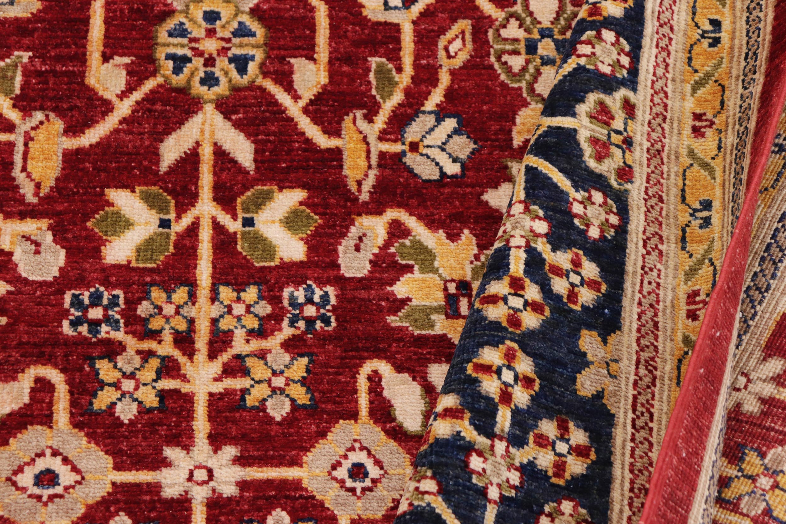 handmade Transitional Kafkaz Red Blue Hand Knotted RECTANGLE 100% WOOL area rug 9' x 12'