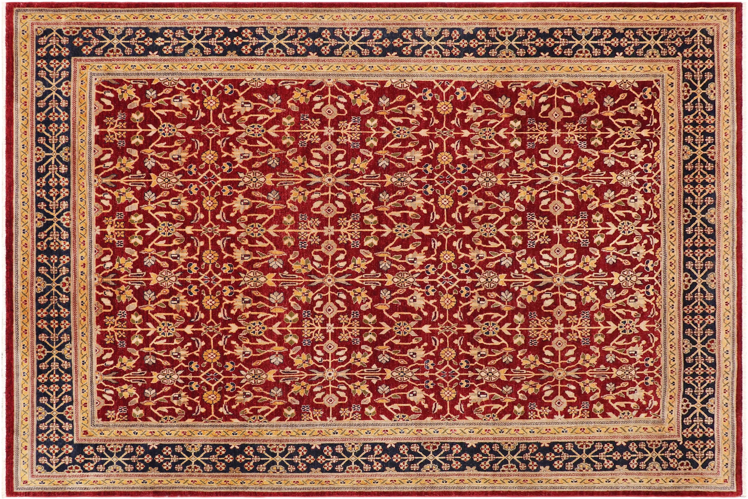 handmade Transitional Kafkaz Red Blue Hand Knotted RECTANGLE 100% WOOL area rug 9' x 12'