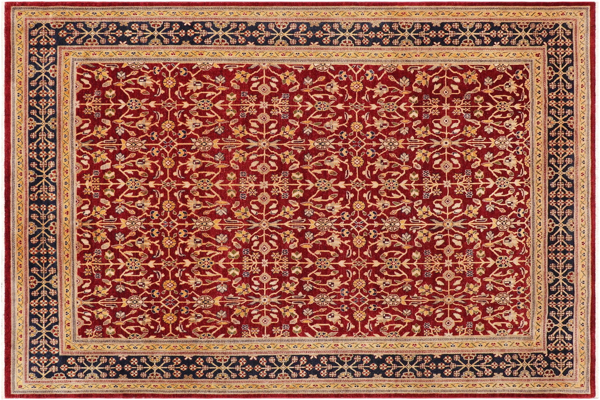 handmade Transitional Kafkaz Red Blue Hand Knotted RECTANGLE 100% WOOL area rug 9' x 12'