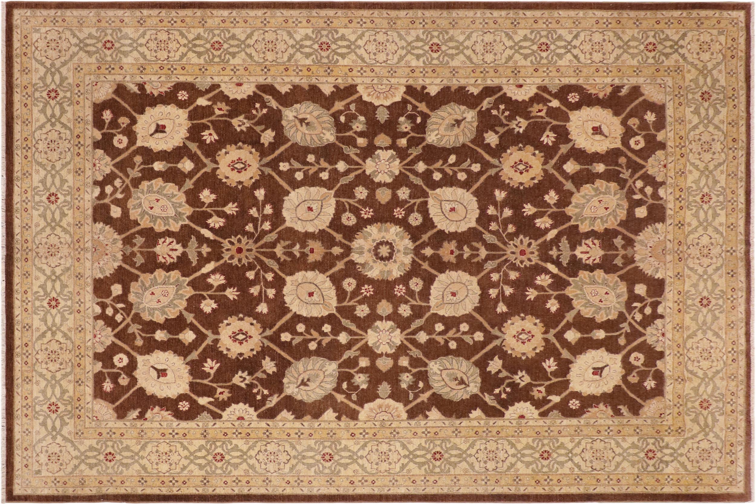 handmade Transitional Kafkaz Brown Beige Hand Knotted RECTANGLE 100% WOOL area rug 10' x 14'
