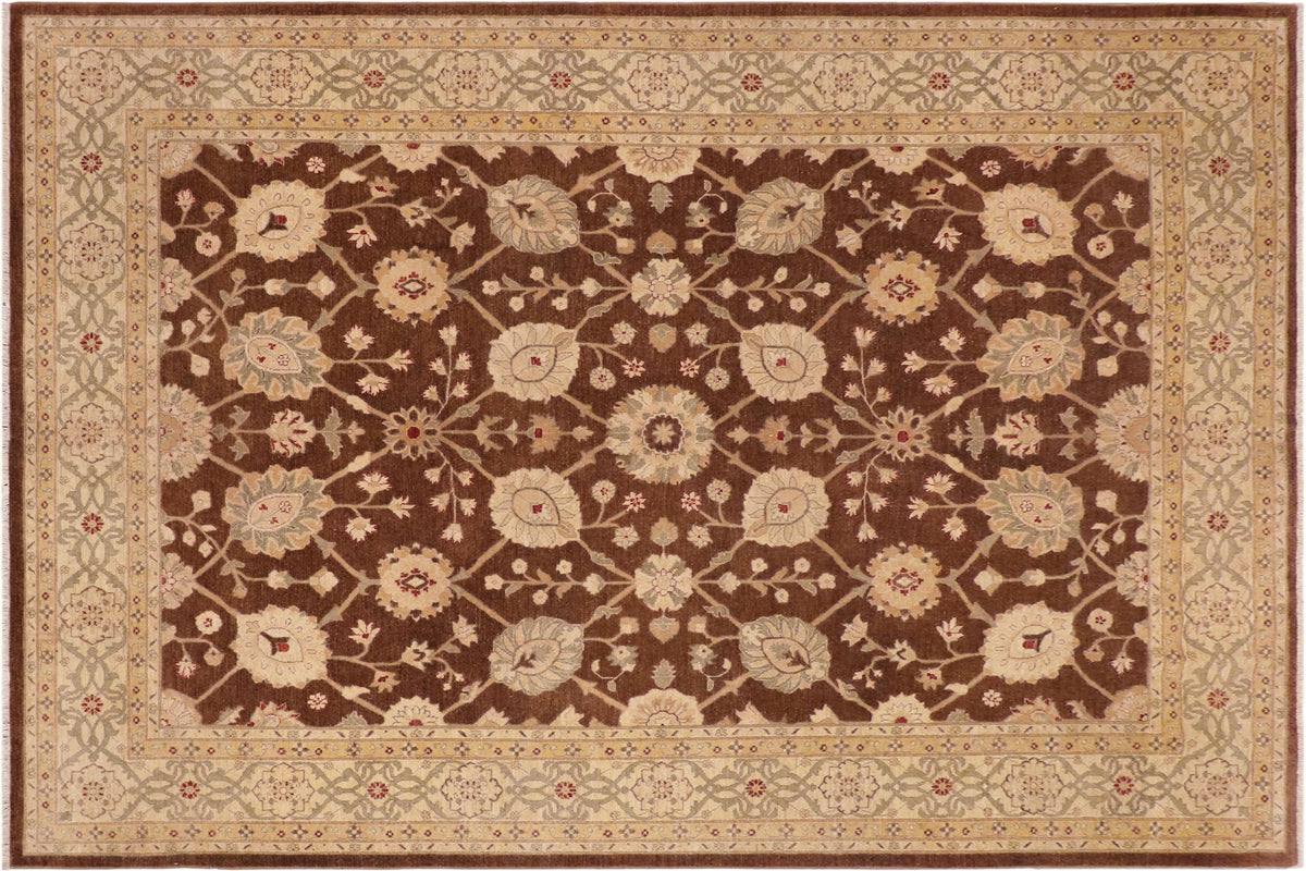 handmade Transitional Kafkaz Brown Beige Hand Knotted RECTANGLE 100% WOOL area rug 10' x 14'