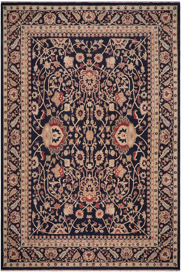 handmade Traditional Kafkaz Drk. Blue Beige Hand Knotted RECTANGLE 100% WOOL area rug 10 x 14