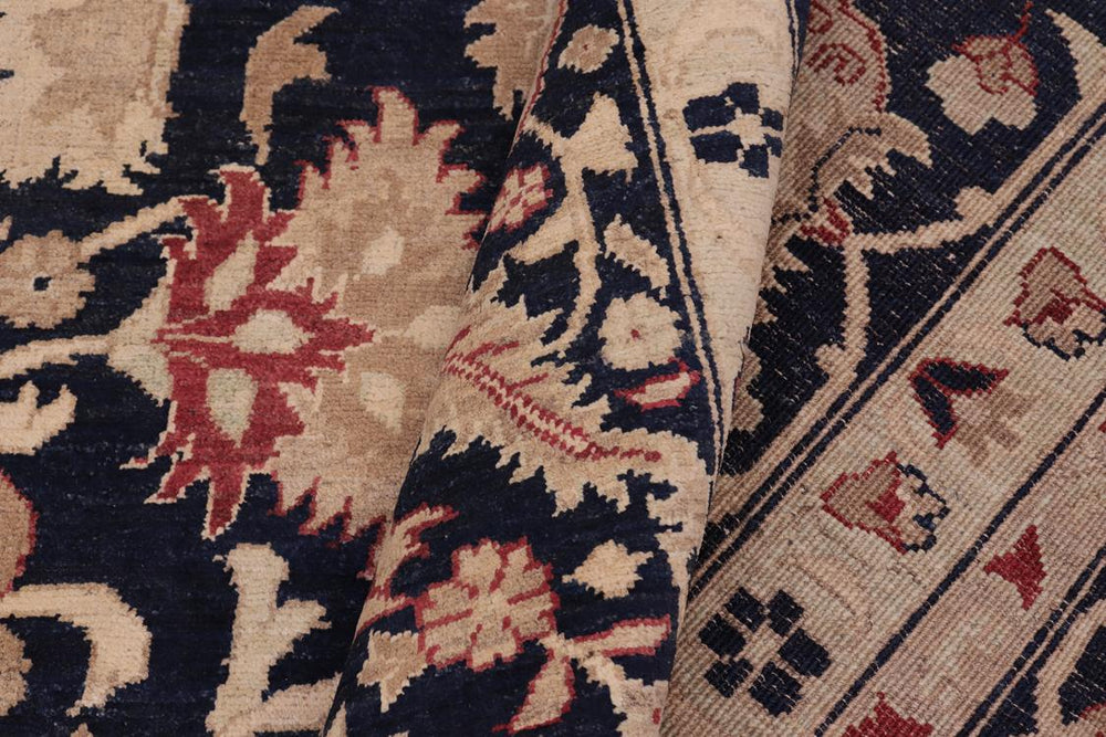 handmade Traditional Kafkaz Drk. Blue Beige Hand Knotted RECTANGLE 100% WOOL area rug 10 x 14