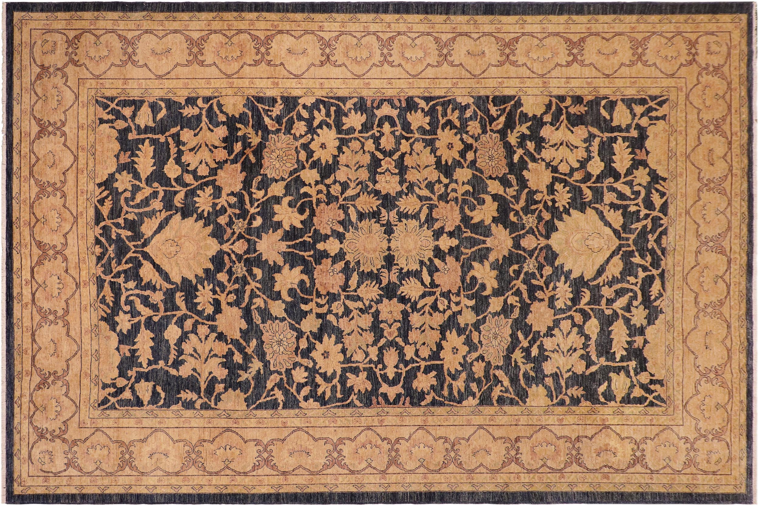 handmade Transitional Kafkaz Blue Tan Hand Knotted RECTANGLE 100% WOOL area rug 10' x 14'