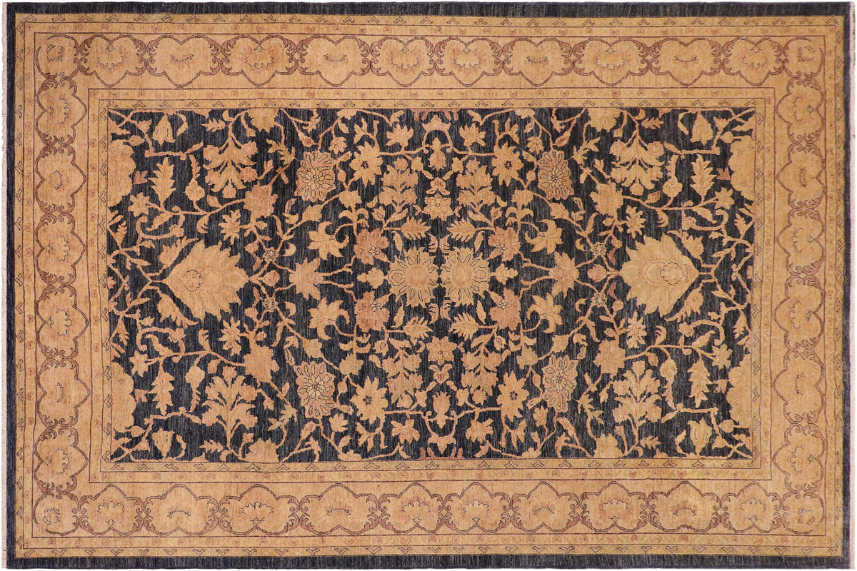 handmade Transitional Kafkaz Blue Tan Hand Knotted RECTANGLE 100% WOOL area rug 10' x 14'