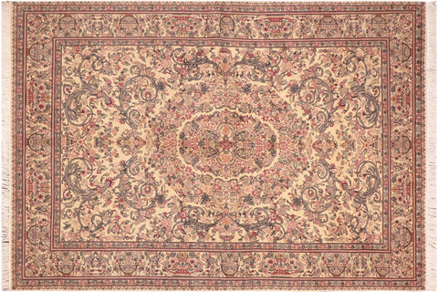 handmade Traditional Tamour Beige Pink Hand Knotted RECTANGLE 100% WOOL area rug 6x10