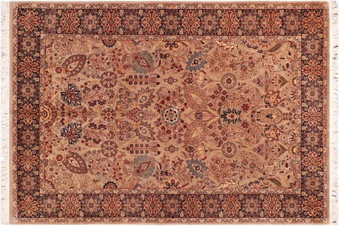 handmade Traditional Shahid Taupe Blue Hand Knotted RECTANGLE 100% WOOL area rug 6x9