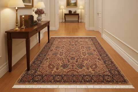 handmade Traditional Shahid Taupe Blue Hand Knotted RECTANGLE 100% WOOL area rug 6x9